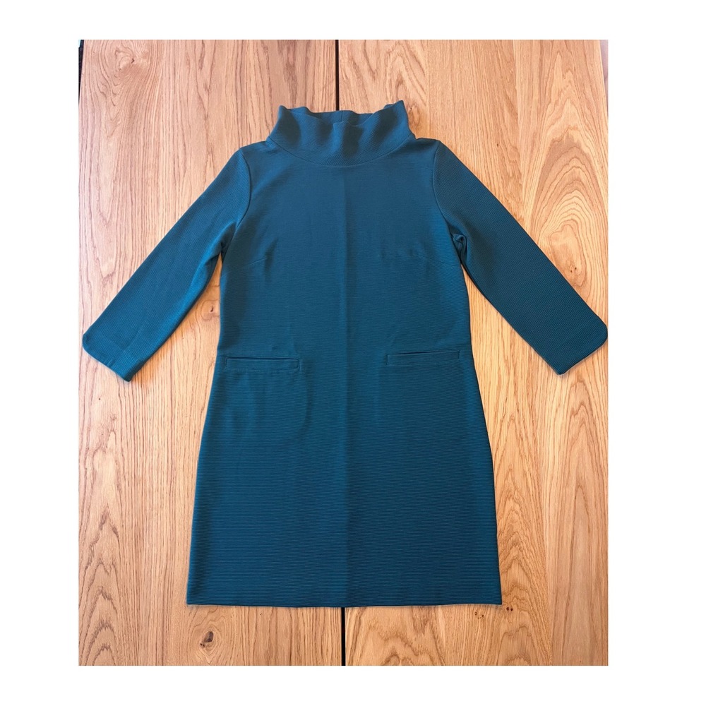 Boden Funnel Neck Ottoman Shift Dress Womens 8 Teal Green Mod Ribbed Knit